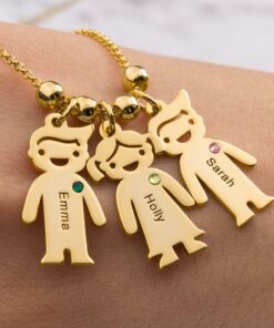 Personalized Mother's Day Necklace Jewelry Gift, Necklace With Kids Names, Custom Birthstone Necklace Cute Kids Pendants Necklace QFTD4100402