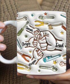 Personalized Dad Mug, Fathers Day Gift, 3D Inflated Effect Printed Dad Mug, Mug With Kids Names, Funny Fathers Day Mug, Baby Toddler Kid, Dad With Kids QFTO4240402