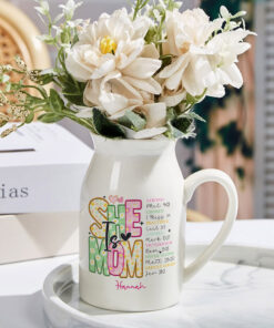 Personalized She is Mom Flower Vase, Retro Mother Gift, Blessed Mom Gift, Mother's Day Gift QFNT4130404