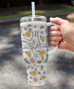 Custom Holding Nana?s Hand 3D Inflated Effect Printed 40 Oz Stainless Steel Tumbler With Handle - Mother's Day, Gift For Mom, Grandma UKTO4100401