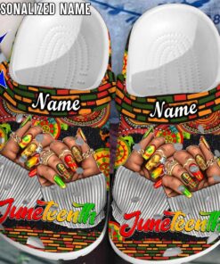 Personalized Black Woman Juneteenth Nails Clogs, Afro Woman Hands Clogs QFHM4100501
