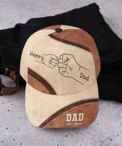 Custom Name Classic Cap, Classic Hat, Fist Bump Dad Kids, Fist Bump Family Hands, Birthday Fathers Day Gift for Dad Daddy Grandpa New Dad QFTD4100503