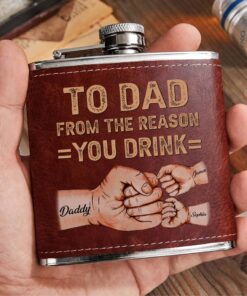 Personalized Dad And Kids Names Leather Flask QFHM4160505