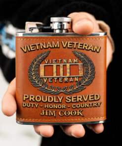 Personalized Vietnam Veteran Proudly Served Duty - Honor - Country Leather Flask NPND4170501