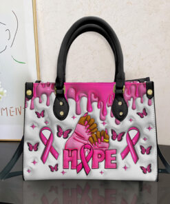 Breast Cancer Leather Handbag With Handle For Women, Breast Cancer Awareness, Breast Cancer Survivor Bags, Pink Ribbon QFND4190604