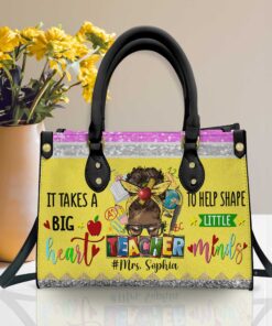 Personalized Black Teacher Leather Handbag With Handle, Melanin Teacher Bags, African American Teacher, Back To School Gift, Teacher Gift QFHM4130601