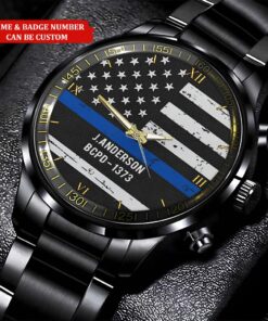 Personalized Police Black Fashion Watch, Custom Your Name And Badge Number, Watch For Policeman, Police Gifts QFHA4210601