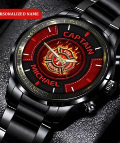 Personalized Firefighter Black Fashion Watch, Custom Your Name Watch For Fireman, Firefighter Gifts QFHA4240602