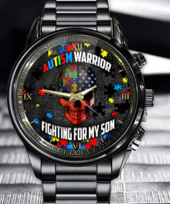 Personalized Autism Awareness Watch, Autism Warrior Watch, Fighting For My Son, Grandson, Daughter, gift for Autism Dad, Autism Puzzle Watch QFOL150502