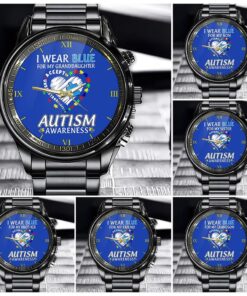 Personalized Autism Awareness Watch, Autism Warrior Watch, I Wear Blue For My Son, Grandson, Daughter, Autism Dad Gift, Autism Puzzle Watch QFOL090502