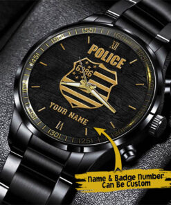 Personalized Police Black Fashion Watch, Custom Your Name And Badge Number, Watch For Policeman, Police Gifts QFHA4060603