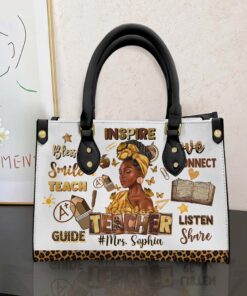 Personalized Black Teacher Leather Handbag With Handle, Melanin Teacher Bags, African American Teacher, Back To School Gift, Teacher Gift QFHM4130602