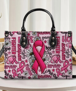 Breast Cancer Leather Handbag With Handle For Women, Breast Cancer Awareness, Breast Cancer Survivor Bags, Pink Ribbon QFNT4200602