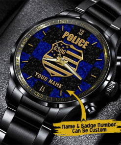 Personalized Police Black Fashion Watch, Custom Your Name And Badge Number, Watch For Policeman, Police Gifts QFHA4060605