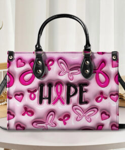 Breast Cancer Leather Handbag With Handle For Women, Breast Cancer Awareness, Breast Cancer Survivor Bags, Pink Ribbon QFNT4200603