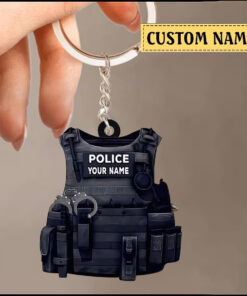Personalized Police Bulletproof Vest Keychain Gift For Police, Police Uniform Ornament Keychain QFHM4030606