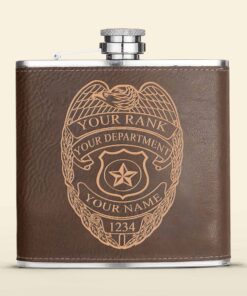 Personalized Law Enforcement Police Leather Flask, Custom Your Name, Rank, Department, Badge Leather Flask QFHM4120601
