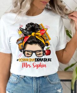 Personalized Name Afro Messy Bun School Bus Driver Shirt, Afro School Bus Driver Life Shirt QFUU4010703