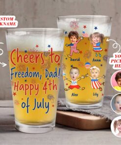 Personalized Face Photo Kid Glass Beer, Happy Independence Day 4th Of July Gift For Grandpa Papa, Custom Dad Glass Beer QFHM4110604