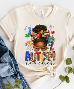 Afro Messy Bun Autism Teacher Life Shirt, Gift For Autism Teacher QFTO4280601