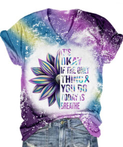 It's Okay If The Only Thing You Do Today Is Breathe Sunflower Suicide Awareness V Neck Shirt , Suicide Prevention 3D All Over Printed V Neck Shirt QFTO4250601