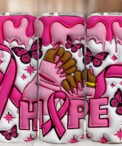 Hand Black Women Breast Cancer 20oz Skinny Tumbler, Printed 3D Puff Breast Cancer Tumbler, 3D Breast Cancer Awareness QFND4190620