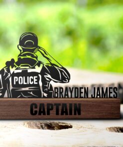 Custom Police Desk Name Plate Metal With Wooden Base, Personalized Law Enforcement Nameplate Office Sign, Police Department Plaque Decor QFTD4170606