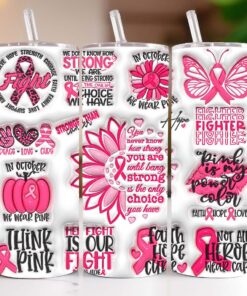 Breast Cancer Skinny Tumbler Printed Inflated Pink Ribbon Breast Cancer Awareness, 20 oz Skinny Warrior Tumbler QFTD4190601