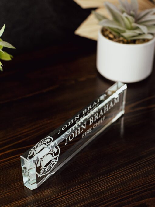 Fireman Acrylic Office Desk Name Plate, Clear Fire Chief Nameplate, Fire Fighter Appreciation Gift, Fire Academy Grad, City Fire Department QFTD4170602 - Image 2