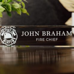 Fireman Acrylic Office Desk Name Plate, Clear Fire Chief Nameplate, Fire Fighter Appreciation Gift, Fire Academy Grad, City Fire Department QFTD4170602