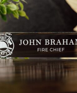 Fireman Acrylic Office Desk Name Plate, Clear Fire Chief Nameplate, Fire Fighter Appreciation Gift, Fire Academy Grad, City Fire Department QFTD4170602
