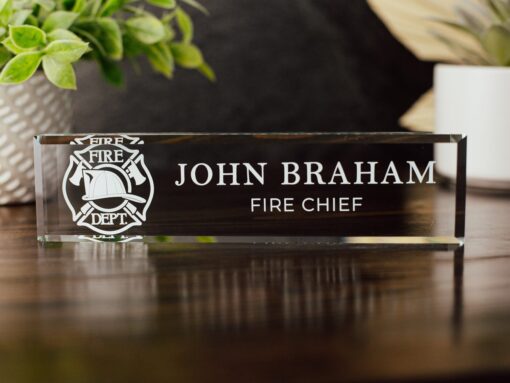 Fireman Acrylic Office Desk Name Plate, Clear Fire Chief Nameplate, Fire Fighter Appreciation Gift, Fire Academy Grad, City Fire Department QFTD4170602