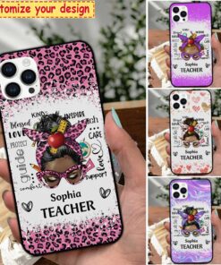 Personalized Background And Name Phone Case Messy Bun Teacher Typography VHUU4050705