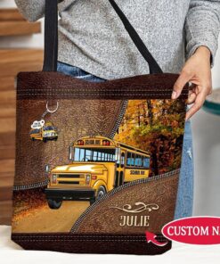 Personalized School Bus Driver PU Leather Tote Bag With Name, Gift For Bus Driver QFTO4150702