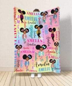 Personalized Afro girl Fleece Blanket, Custom Blanket Baby With name, Black baby Blanket, Birthday Gifts for kid QFTD4160701