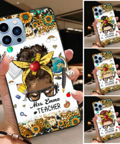Personalized Phone Case Gift For Teacher Gemstone Sunflower Cowhide Leopard QDND4030704