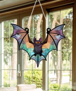 Hanging Bat Acrylic Ornament, Halloween Bat Window Hanging, Tree Hanging, Scary Decor, Spooky Home Decor, Halloween Gift, Bat Lovers Gift QFHA4220701