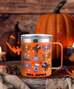 Personalized Teacher Halloween Pencil 14 Oz Tumbler, Spooky Teacher Tumbler, Coquette Pencil Gift, Trendy Halloween Gift QFLT4250702