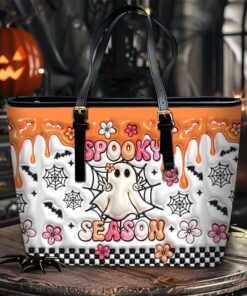 Spooky Vibe Print 3D Inflated Leather Tote Bag, Halloween Gift QFTO4310701