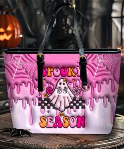Spooky Vibe Print 3D Inflated Leather Tote Bag, Halloween Gift QFTO4310702