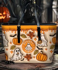 Spooky Vibe Print 3D Inflated Leather Tote Bag, Halloween Gift QFTO4310703