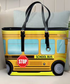School Bus Driver Leather Tote Bag, Back To School Gifts, Beginning Of School Year Gifts, Bus Driver Leather Tote Bag, School Bus Driver Christmas Gifts Leather Tote Bag QFTD4050701