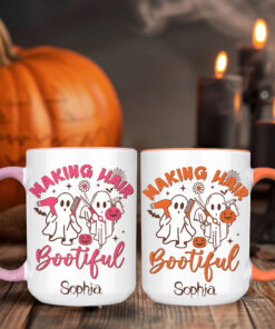 Making Hair Bootiful Ceramic Mug, Boojee Ghost Mug, Spooky Pumpkin Mug, Bootiful Halloween Cup, Hair Stylist Ghost, Hair Stylist Gifts, Trendy Ghost QFND4250702