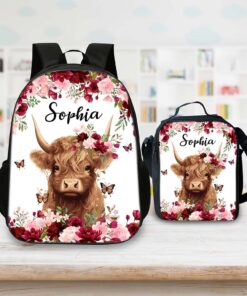 Personalized Highland Cow Backpack + Lunchbag ANHA4250704