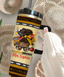 Personalized Name Afro Messy Bun School Bus Driver 40Oz Tumbler QFUU4020701