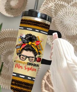 Personalized Name Afro Messy Bun School Bus Driver 40Oz Tumbler QFUU4020702