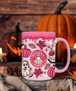 Pumpkin Coffee Cup With Ghost, 3D Halloween Coffee Mug, Halloween Ceramic Coffee Mug, Trick Or Treat Halloween Tumbler Cup, Halloween Inflated 3D Mug QFHM4240701