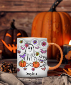 Personalized ?ute Ghost Walking Dog Ceramic Mug, Dog Lovers Halloween Gift, Halloween Dog Cup, Spooky Season Halloween Mug QFTD4300701