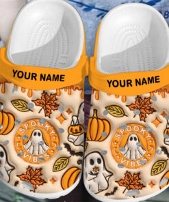 Custom Name 3D Inflated Spooky Vibes, 3D Inflated Halloween Clogs,Retro Spooky Season Clogs QFTO3070905-3