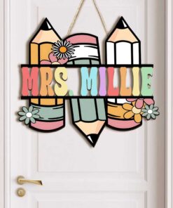 Custom Teacher Door Hanger Personalized Teacher Pencil Name Sign Teacher Appreciation Gift Back To School Gift Teacher Classroom Decor QFTD4310705